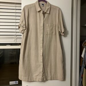 Beige linen Button-Up Shirt Dress
